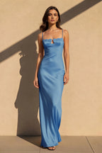 Cocoslly Spaghetti Straps Sleeveless High Waist Long Mermaid Prom Dress | Black Satin NW0254