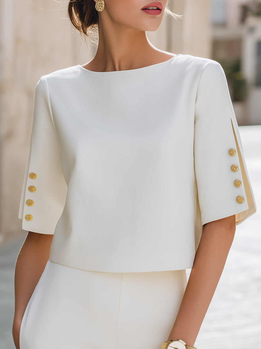 Button Detail Split Sleeve Elegant Top