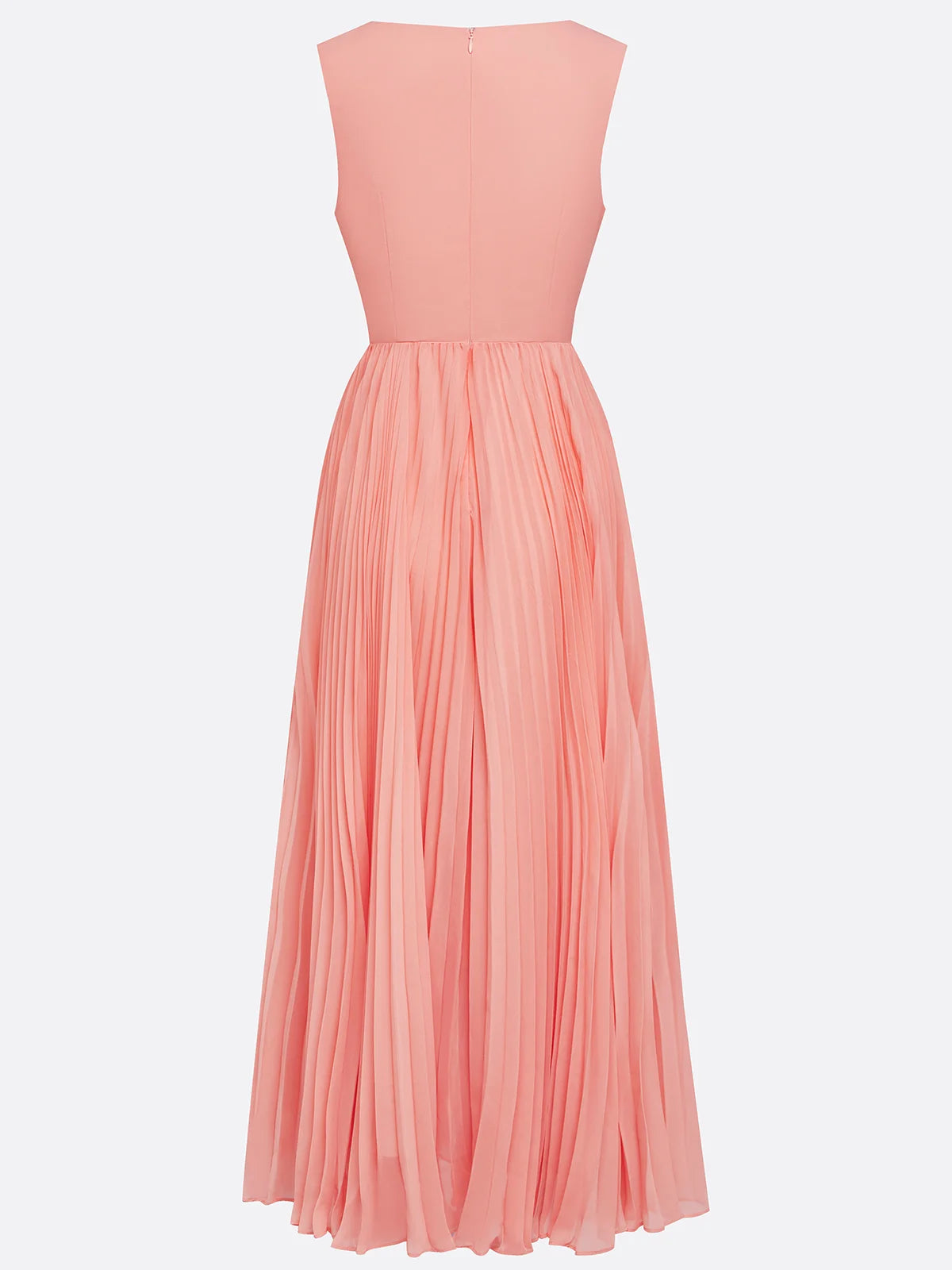 Orange Hollow Out Pleated Chiffon Crew Neck Sleeveless A-Line Maxi Dress