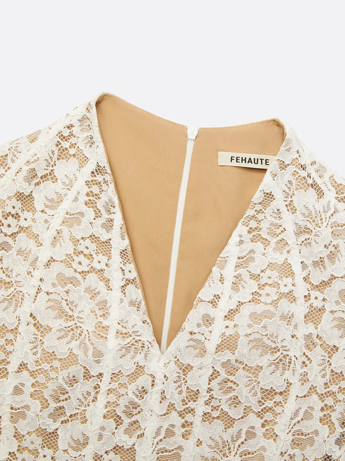 White Lace V Neck Sleeveless A-Line Midi Dress
