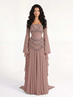 Cocoslly Strapless Sleeveless High Waist Long Prom Dress With Rhinstone | Dusty Sage Chiffon LX0090