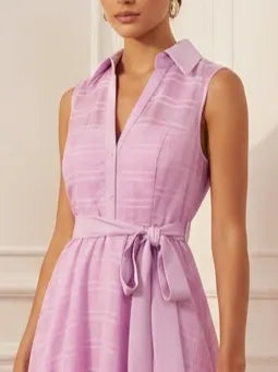 Lavender Purple Shirt Dress Shirt Collar Sleeveless A-Line Midi Dress