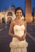 Cocoslly Strapless Sleeveless High Waist Long Prom Dress With Flowers | Champage Chiffon CO0147