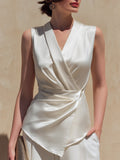 V-Neckline Sleeveless Asymmetric Hem Blouse