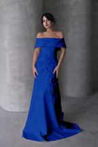 Cocoslly Off-The-Shoulder Strapless Sleeveless Long Mermaid Prom Dress With Flowers Appliqués | Red Satin ZA0194