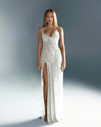 Halter V-Neck Strapless Sleeveless Long Mermaid Prom Dress With Split And Pleated YK0670