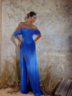 Off-The-Shoulder Strapless Sleeveless Long Mermaid Prom Dress With Sequins And High Split YK0711