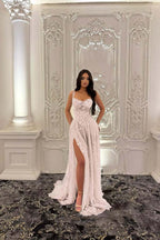 Straps Sleeveless Long Split Prom Dress With Pleated Appliques WQ0227