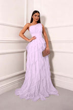 Cocoslly One Shoudler Sleeveless High Waist Long Prom Dress With Ruffles | Forest Green Tulle ZT0560