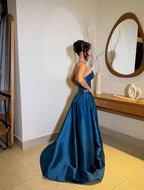 Cocoslly Strapless Sleeveless High Waist Long Prom Dress With Sequins | Royal Blue Satin LR0331