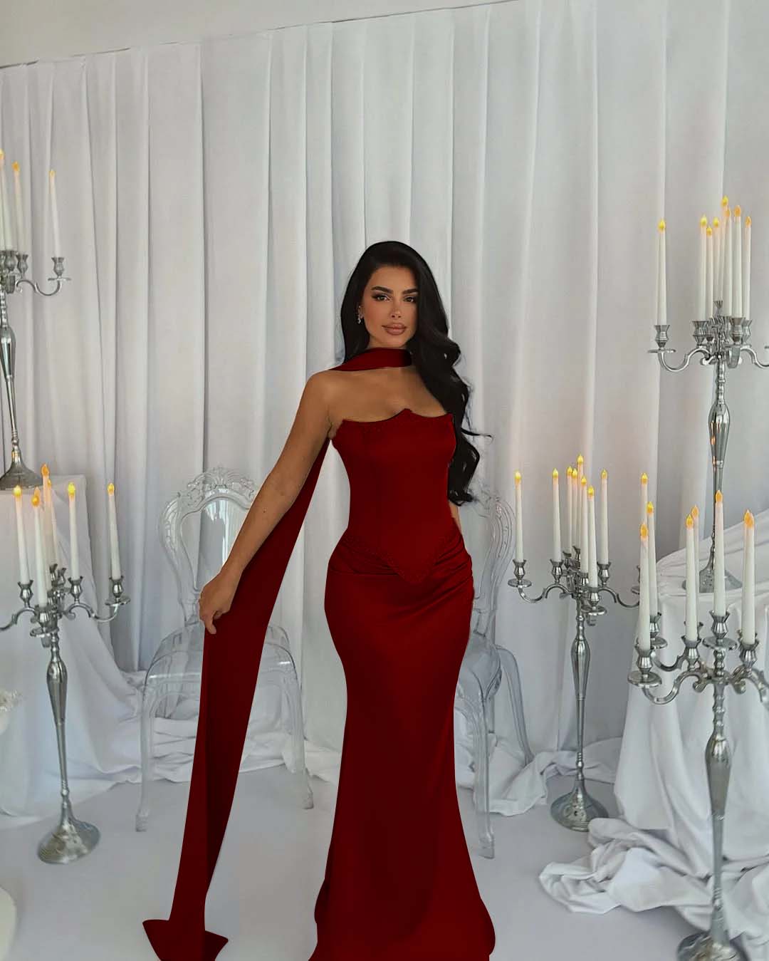 Strapless Sleeveless Long Mermaid Prom Dress With Beading Pleated YK0274