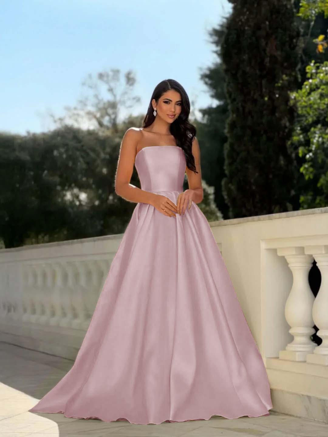 Chic Strapless Sleeveless Long A Line Prom Dress With Pleated YK0232