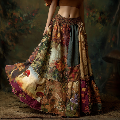 Bohemian Retro Patchwork Design Women's Half-length Dress
