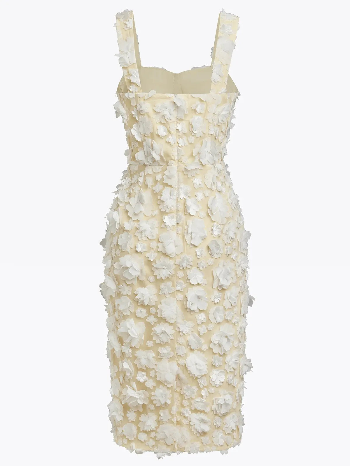 White 3D Floral Classic Square Neck Sleeveless Sheath Midi Dress
