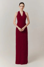 Cocoslly Halter Sleeveless High Waist Long Prom Dress With Tassel | Blushing Pink Feather JZ0095