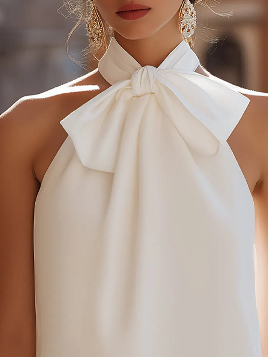 Sleeveless Bow-Tie Halter Blouse