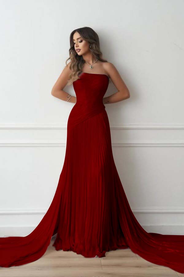 Chiffon Strapless Sleeveless Long Mermaid Prom Dress With Pleated And Ruffles WQ0461