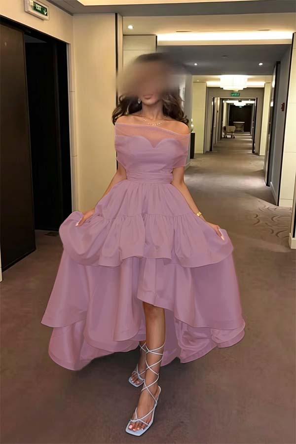 Cocoslly Off-The-Shoulder Sleeveless High Waist Long Prom Dress With Ruffles | Baby Blue Satin ZT0725