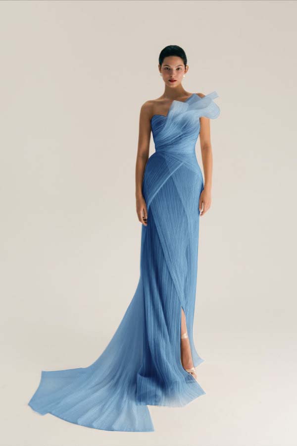Asymmetric One Shoulder Sleeveless Long Pleated Mermaid Prom Dress With Split WQ0533