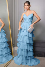 Spaghetti Strap V Neck Sleeveless Long Prom Dress With Pleated WQ0250