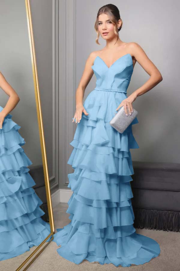 Spaghetti Strap V Neck Sleeveless Long Prom Dress With Pleated WQ0250