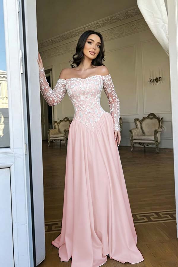 Cocoslly Strapless Long Sleeves High Waist Long Prom Dress With Rhinstone | Red Satin WQ0722