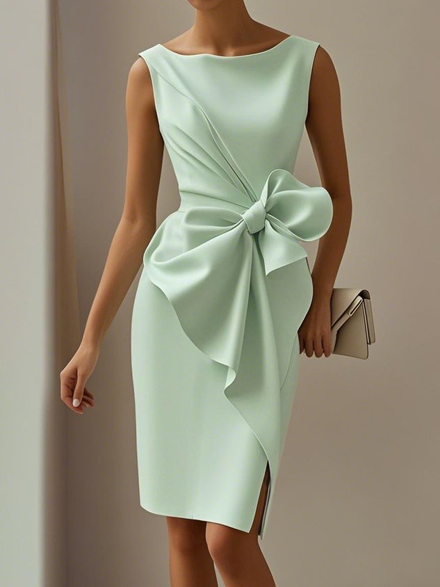 Black 3D Bow Sleeveless Sheath Midi dress