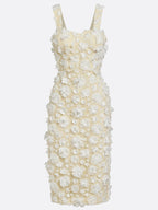 White 3D Floral Classic Square Neck Sleeveless Sheath Midi Dress