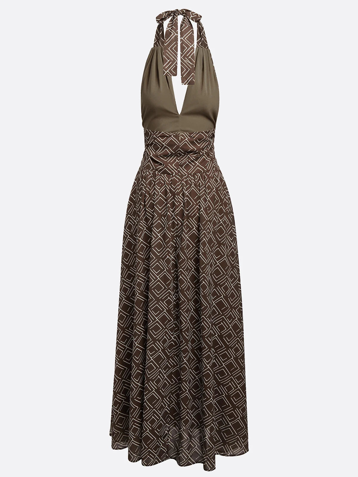 Brown Slit Classic Halter Sleeveless A-Line Maxi Dress