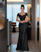 Cocoslly Short Sleeves High Waist Long Mermaid Prom Dress With Rhinstone | Silver Sequins YK1264