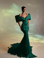 Deep V-Neck Strapless Long Pleated Mermaid Prom Dress With Ruffles And Beadings YK0707