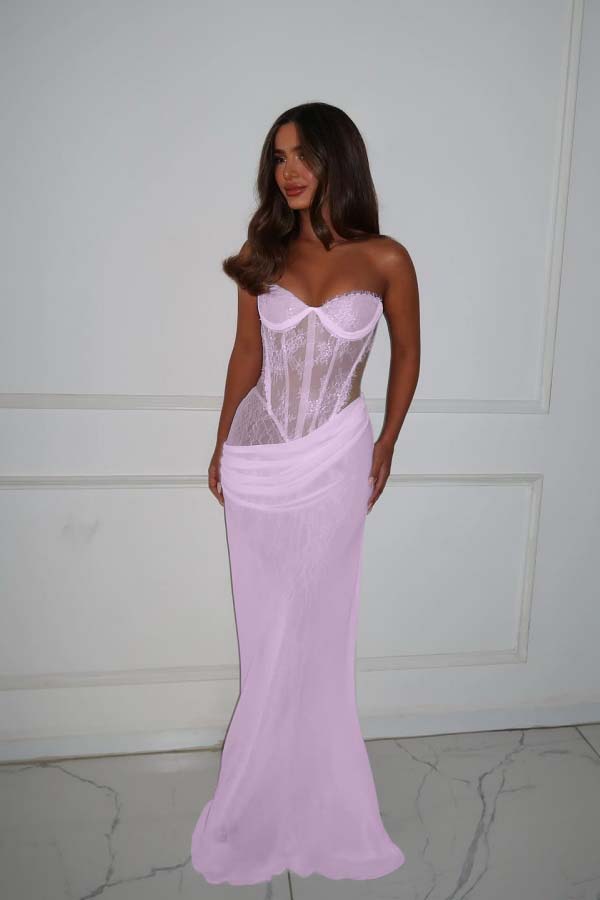Strapless Sleeveless Long Mermaid Prom Dress With Lace Pleated WQ0270