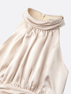 Champagne 3D Floral Glitter Classic Mock Neck Sleeveless Midi Dress