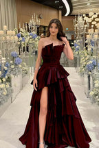 Charming Strapless Sleeveless Long Split Prom Dress With Pleated MS0456
