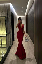 Halter V Neck Sleeveless Long Mermaid Prom Dress With Pleated YK0104