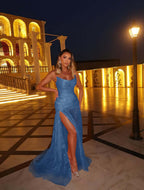 Strapless Sleeveless Long Mermaid Prom Dress With Split Appliques YK0231