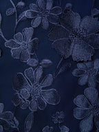 Navy Blue 3D Floral Applique Classic Off The Shoulder Short Sleeve Sheath Midi Dress
