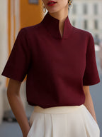 Stand Collar Minimalist Structured Blouse
