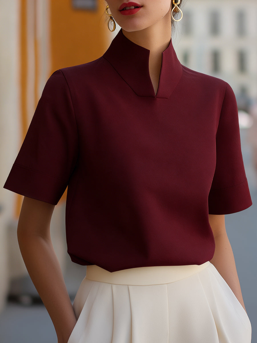 Stand Collar Minimalist Structured Blouse
