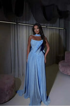 Cocoslly Strapless Sleeveless High Waist Long Prom Dress With Appliques And Scarf | Daffodil Chiffon YQ0072