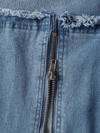 Exquisite Vintage Casual Hooded V-neck Zipper Side Slits Buttons Blue Denim Midi Dress