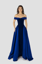 Cocoslly Off-The-Shoulder Sleeveless High Waist Long A Line Prom Dress | Regency Satin LR0426