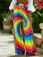 Women's Retro Ethnic Tie-dye Pattern Casual Linen Pants