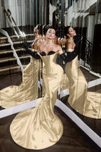 Strapless Sleeveless Long Mermaid Prom Dress With Pleated Gloves WQ0226