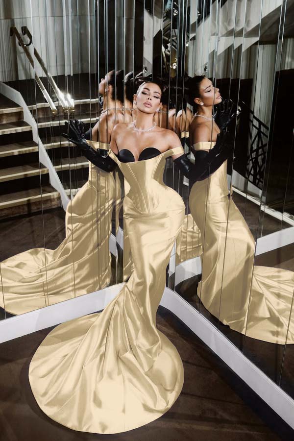 Strapless Sleeveless Long Mermaid Prom Dress With Pleated Gloves WQ0226