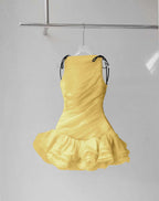Cocoslly Strapless Sleeveless High Waist Short Prom Dress With Ruffles | Creme Yellow Chiffon ZT0821