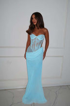Strapless Sleeveless Long Mermaid Prom Dress With Lace Pleated WQ0270