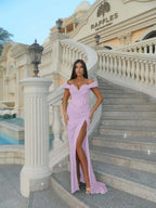 Sweetheart Off-The-Shoulder Sleeveless Long Mermaid Prom Dress With High Split And Sequins YK0714