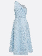 Light Blue 3D Floral Classic One Shoulder Sleeveless A-Line Midi Dress