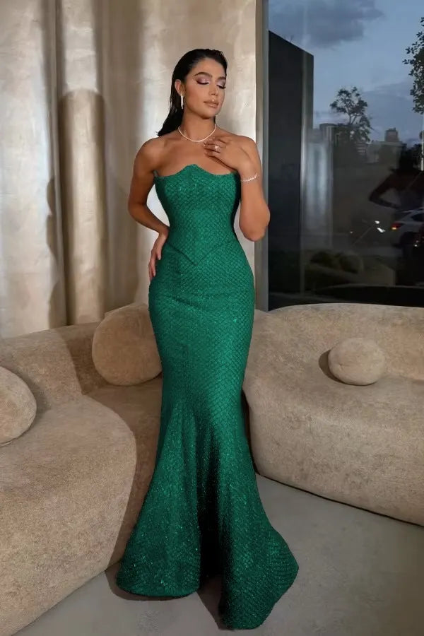 Cocoslly Strapless Sleeveless High Waist Long Mermaid Prom Dress | Lilac Sequins ZT0602